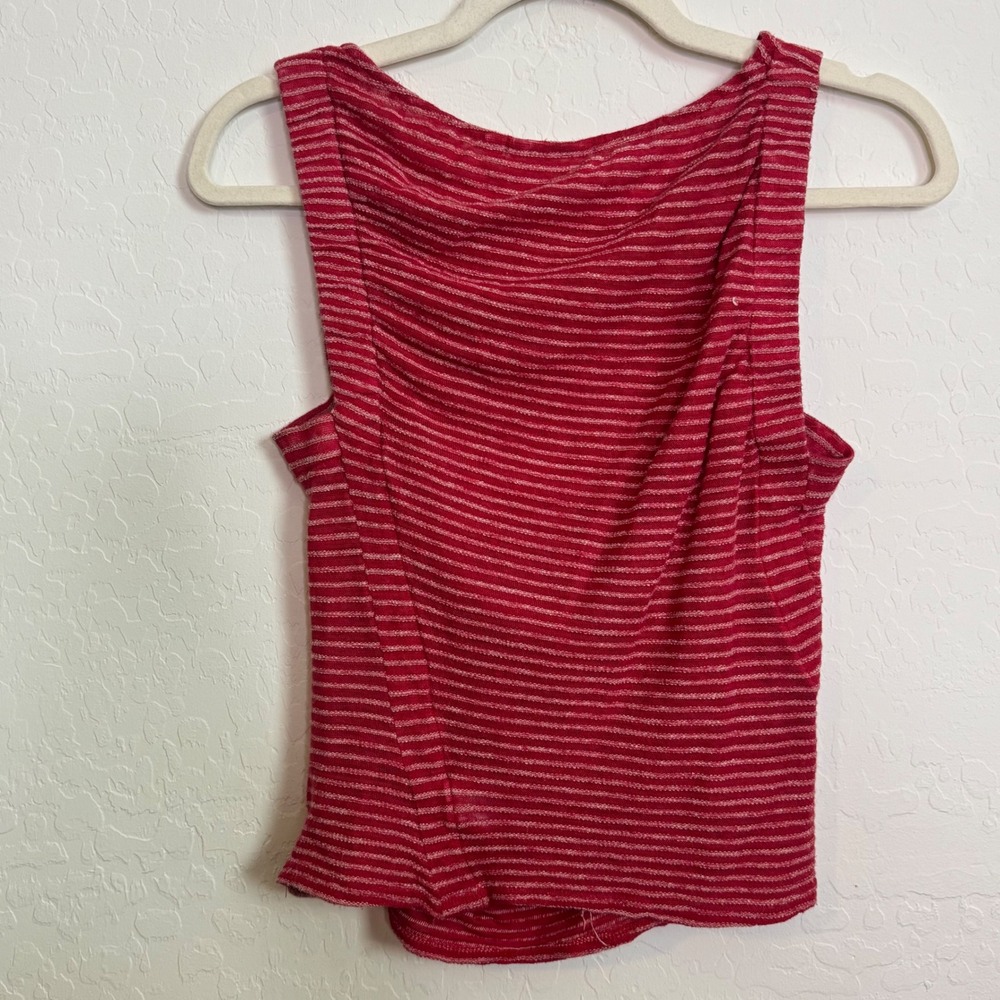 Anthropologie Deletta Linen Cotton Tank Top Sz S Red Ruched Cowl Striped Boho - Picture 7 of 9